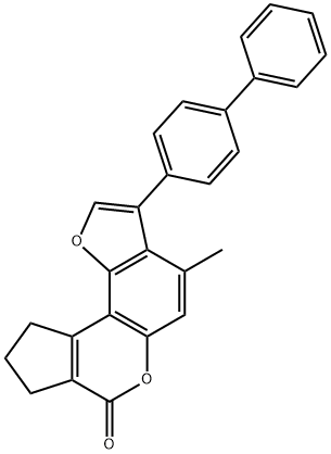 3-([1,1'-biphenyl]-4-yl)-4-methyl-9,10-dihydrocyclopenta[c]furo[2,3-f]chromen-7(8H)-one Struktur