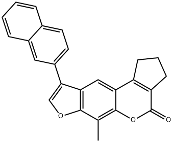 6-methyl-9-(naphthalen-2-yl)-2,3-dihydrocyclopenta[c]furo[3,2-g]chromen-4(1H)-one Struktur