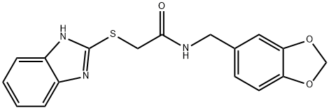 2-(1H-benzimidazol-2-ylsulfanyl)-N-(1,3-benzodioxol-5-ylmethyl)acetamide Struktur