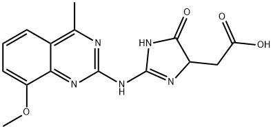 2-(2-((8-methoxy-4-methylquinazolin-2-yl)amino)-5-oxo-4,5-dihydro-1H-imidazol-4-yl)acetic acid Struktur