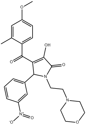 3-hydroxy-4-(4-methoxy-2-methylbenzoyl)-1-(2-morpholinoethyl)-5-(3-nitrophenyl)-1H-pyrrol-2(5H)-one Struktur