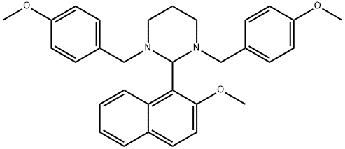 1,3-bis(4-methoxybenzyl)-2-(2-methoxynaphthalen-1-yl)hexahydropyrimidine Struktur