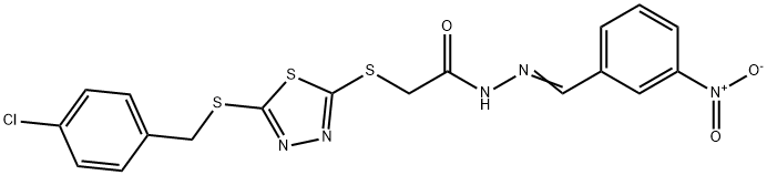 2-({5-[(4-chlorobenzyl)sulfanyl]-1,3,4-thiadiazol-2-yl}sulfanyl)-N'-[(E)-(3-nitrophenyl)methylidene]acetohydrazide Struktur