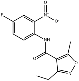 3-ethyl-N-{4-fluoro-2-nitrophenyl}-5-methyl-4-isoxazolecarboxamide Struktur