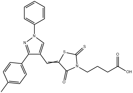 (Z)-4-(4-oxo-5-((1-phenyl-3-(p-tolyl)-1H-pyrazol-4-yl)methylene)-2-thioxothiazolidin-3-yl)butanoic acid Struktur