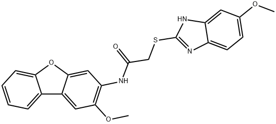 2-[(5-methoxy-1H-benzimidazol-2-yl)sulfanyl]-N-(2-methoxydibenzo[b,d]furan-3-yl)acetamide Struktur