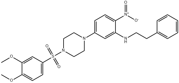 5-{4-[(3,4-dimethoxyphenyl)sulfonyl]piperazin-1-yl}-2-nitro-N-(2-phenylethyl)aniline Struktur