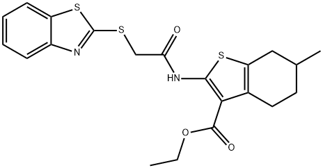 ethyl 2-(2-(benzo[d]thiazol-2-ylthio)acetamido)-6-methyl-4,5,6,7-tetrahydrobenzo[b]thiophene-3-carboxylate Struktur