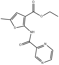 ethyl 5-methyl-2-(pyrazine-2-carboxamido)thiophene-3-carboxylate Struktur