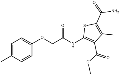 methyl 5-carbamoyl-4-methyl-2-(2-(p-tolyloxy)acetamido)thiophene-3-carboxylate Struktur