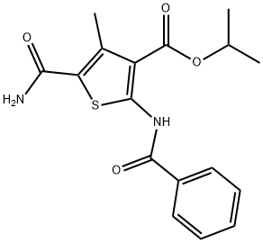 isopropyl 5-(aminocarbonyl)-2-(benzoylamino)-4-methylthiophene-3-carboxylate Struktur