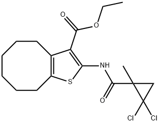 ethyl 2-{[(2,2-dichloro-1-methylcyclopropyl)carbonyl]amino}-4,5,6,7,8,9-hexahydrocycloocta[b]thiophene-3-carboxylate Struktur