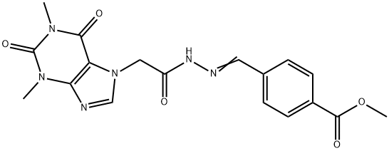 methyl 4-[(E)-{2-[(1,3-dimethyl-2,6-dioxo-1,2,3,6-tetrahydro-7H-purin-7-yl)acetyl]hydrazinylidene}methyl]benzoate Struktur