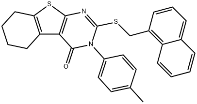 3-(4-methylphenyl)-2-[(naphthalen-1-ylmethyl)sulfanyl]-5,6,7,8-tetrahydro[1]benzothieno[2,3-d]pyrimidin-4(3H)-one Struktur