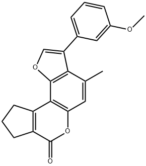 3-(3-methoxyphenyl)-4-methyl-9,10-dihydrocyclopenta[c]furo[2,3-f]chromen-7(8H)-one Struktur