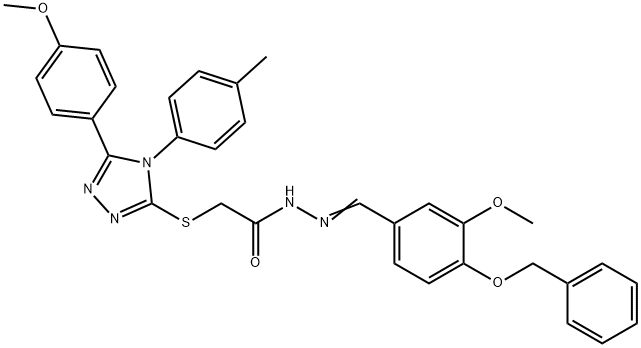 N'-{(E)-[4-(benzyloxy)-3-methoxyphenyl]methylidene}-2-{[5-(4-methoxyphenyl)-4-(4-methylphenyl)-4H-1,2,4-triazol-3-yl]sulfanyl}acetohydrazide Struktur