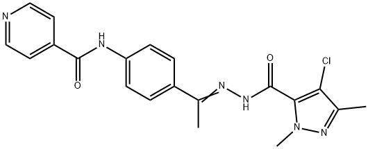 N-(4-{N-[(4-chloro-1,3-dimethyl-1H-pyrazol-5-yl)carbonyl]ethanehydrazonoyl}phenyl)isonicotinamide Struktur