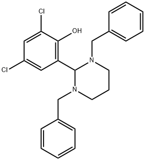 2,4-dichloro-6-(1,3-dibenzylhexahydropyrimidin-2-yl)phenol Struktur