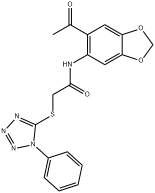 N-(6-acetyl-1,3-benzodioxol-5-yl)-2-[(1-phenyl-1H-tetrazol-5-yl)sulfanyl]acetamide Struktur