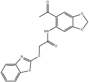 N-(6-acetyl-1,3-benzodioxol-5-yl)-2-(1,3-benzothiazol-2-ylsulfanyl)acetamide Struktur