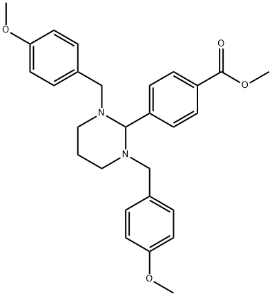 methyl 4-[1,3-bis(4-methoxybenzyl)hexahydropyrimidin-2-yl]benzoate Struktur