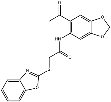 N-(6-acetyl-1,3-benzodioxol-5-yl)-2-(1,3-benzoxazol-2-ylsulfanyl)acetamide Struktur