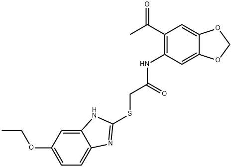 N-(6-acetyl-1,3-benzodioxol-5-yl)-2-[(5-ethoxy-1H-benzimidazol-2-yl)sulfanyl]acetamide Struktur