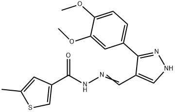 (E)-N'-((3-(3,4-dimethoxyphenyl)-1H-pyrazol-4-yl)methylene)-5-methylthiophene-3-carbohydrazide Struktur