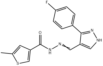 (E)-N'-((3-(4-fluorophenyl)-1H-pyrazol-4-yl)methylene)-5-methylthiophene-3-carbohydrazide Struktur