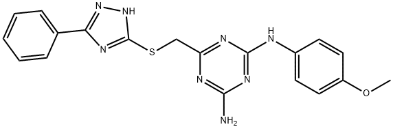 N-(4-methoxyphenyl)-6-{[(5-phenyl-4H-1,2,4-triazol-3-yl)sulfanyl]methyl}-1,3,5-triazine-2,4-diamine Struktur