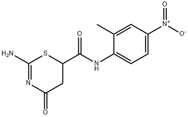 2-amino-N-(2-methyl-4-nitrophenyl)-4-oxo-5,6-dihydro-4H-1,3-thiazine-6-carboxamide Struktur