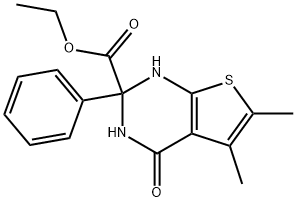 ethyl 5,6-dimethyl-4-oxo-2-phenyl-1,2,3,4-tetrahydrothieno[2,3-d]pyrimidine-2-carboxylate Struktur