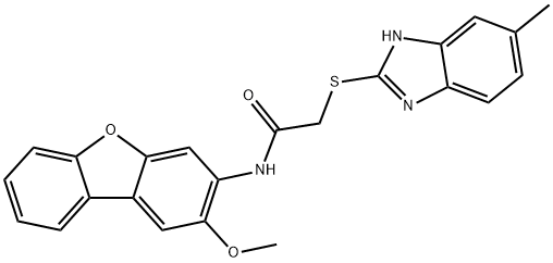 N-(2-methoxydibenzo[b,d]furan-3-yl)-2-[(5-methyl-1H-benzimidazol-2-yl)sulfanyl]acetamide Struktur