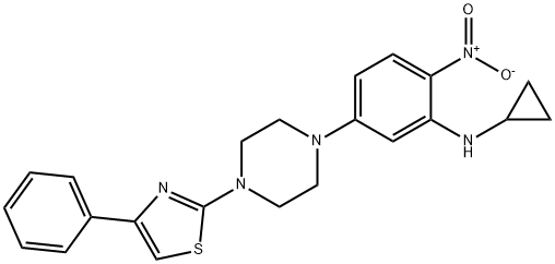 N-cyclopropyl-2-nitro-5-[4-(4-phenyl-1,3-thiazol-2-yl)piperazin-1-yl]aniline Struktur