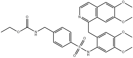 ethyl 4-(N-(2-((6,7-dimethoxyisoquinolin-1-yl)methyl)-4,5-dimethoxyphenyl)sulfamoyl)benzylcarbamate Struktur