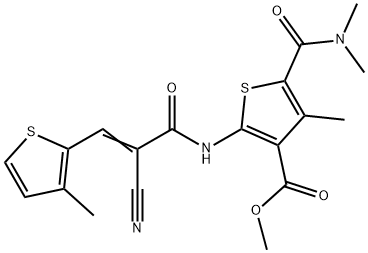 (E)-methyl 2-(2-cyano-3-(3-methylthiophen-2-yl)acrylamido)-5-(dimethylcarbamoyl)-4-methylthiophene-3-carboxylate Struktur