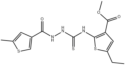 methyl 5-ethyl-2-(2-(5-methylthiophene-3-carbonyl)hydrazinecarbothioamido)thiophene-3-carboxylate Struktur