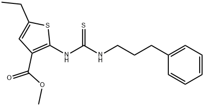 methyl 5-ethyl-2-(3-(3-phenylpropyl)thioureido)thiophene-3-carboxylate Struktur