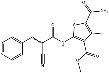 (E)-methyl 5-carbamoyl-2-(2-cyano-3-(pyridin-4-yl)acrylamido)-4-methylthiophene-3-carboxylate Struktur