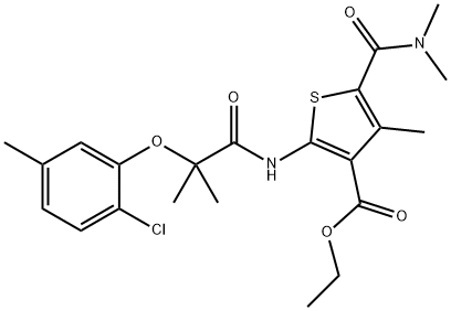 ethyl 2-(2-(2-chloro-5-methylphenoxy)-2-methylpropanamido)-5-(dimethylcarbamoyl)-4-methylthiophene-3-carboxylate Struktur