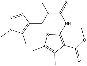 methyl 2-(3-((1,5-dimethyl-1H-pyrazol-4-yl)methyl)-3-methylthioureido)-4,5-dimethylthiophene-3-carboxylate Struktur