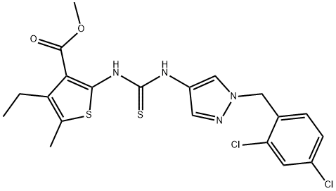 methyl 2-(3-(1-(2,4-dichlorobenzyl)-1H-pyrazol-4-yl)thioureido)-4-ethyl-5-methylthiophene-3-carboxylate Struktur