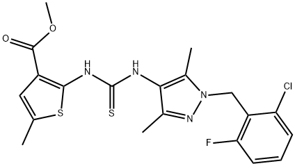 methyl 2-(3-(1-(2-chloro-6-fluorobenzyl)-3,5-dimethyl-1H-pyrazol-4-yl)thioureido)-5-methylthiophene-3-carboxylate Struktur