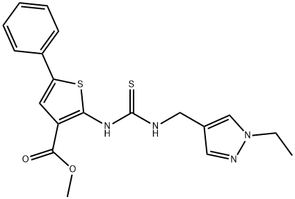 methyl 2-(3-((1-ethyl-1H-pyrazol-4-yl)methyl)thioureido)-5-phenylthiophene-3-carboxylate Struktur