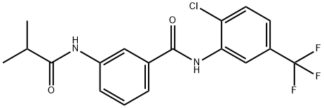 N-[2-chloro-5-(trifluoromethyl)phenyl]-3-[(2-methylpropanoyl)amino]benzamide Struktur