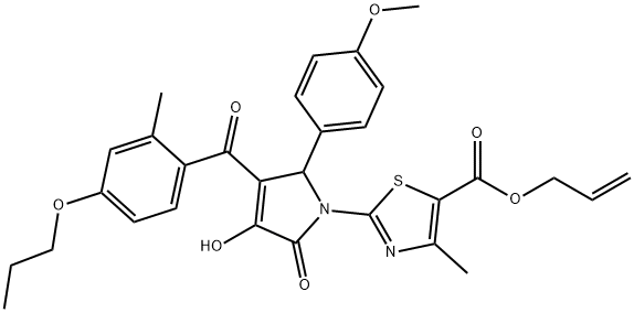 allyl 2-(3-hydroxy-5-(4-methoxyphenyl)-4-(2-methyl-4-propoxybenzoyl)-2-oxo-2,5-dihydro-1H-pyrrol-1-yl)-4-methylthiazole-5-carboxylate Struktur