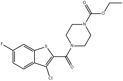 ethyl 4-(3-chloro-6-fluorobenzo[b]thiophene-2-carbonyl)piperazine-1-carboxylate Struktur