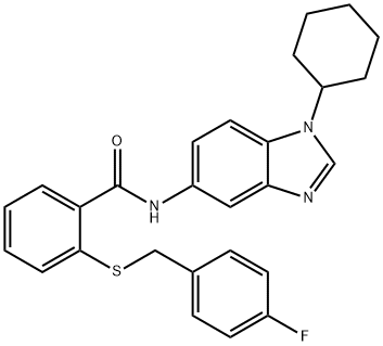 N-(1-cyclohexyl-1H-benzimidazol-5-yl)-2-[(4-fluorobenzyl)sulfanyl]benzamide Struktur