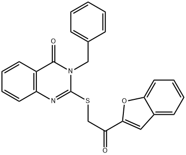 2-{[2-(1-benzofuran-2-yl)-2-oxoethyl]sulfanyl}-3-benzylquinazolin-4(3H)-one Struktur