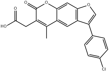 [3-(4-Chloro-phenyl)-5-methyl-7-oxo-7H-furo[3,2-g]chromen-6-yl]-acetic acid Struktur